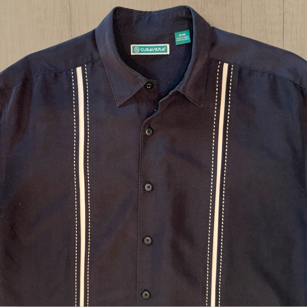 Cubavera Men’s Black Short Sleeve Button-Up Shirt Size M –Casual Guayabera Style - Picture 7 of 9